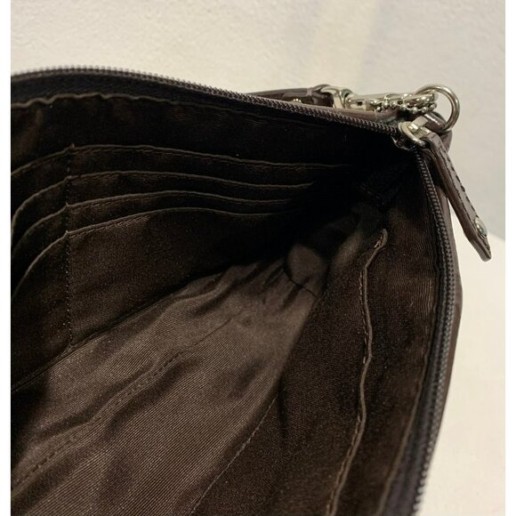 Coach Ashley Signature Sateen Large Wristlet/Mini Bag Beige Brown Silver Two Way - Picture 8 of 12